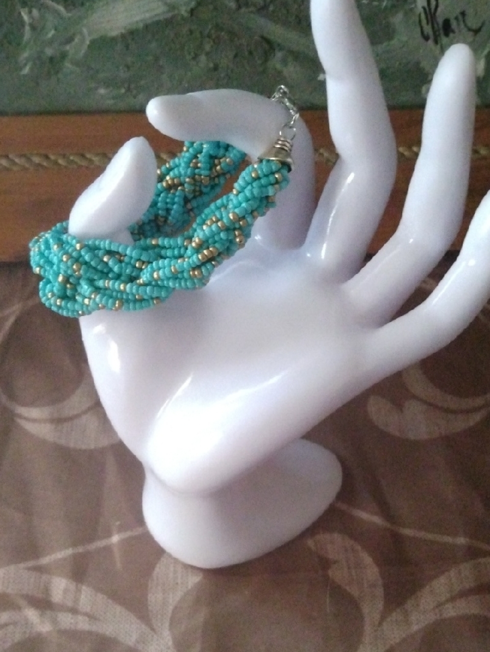 Turquoise Beaded Braided Bracelet - Elegant Women's Jewelry - Picture 3 of 4